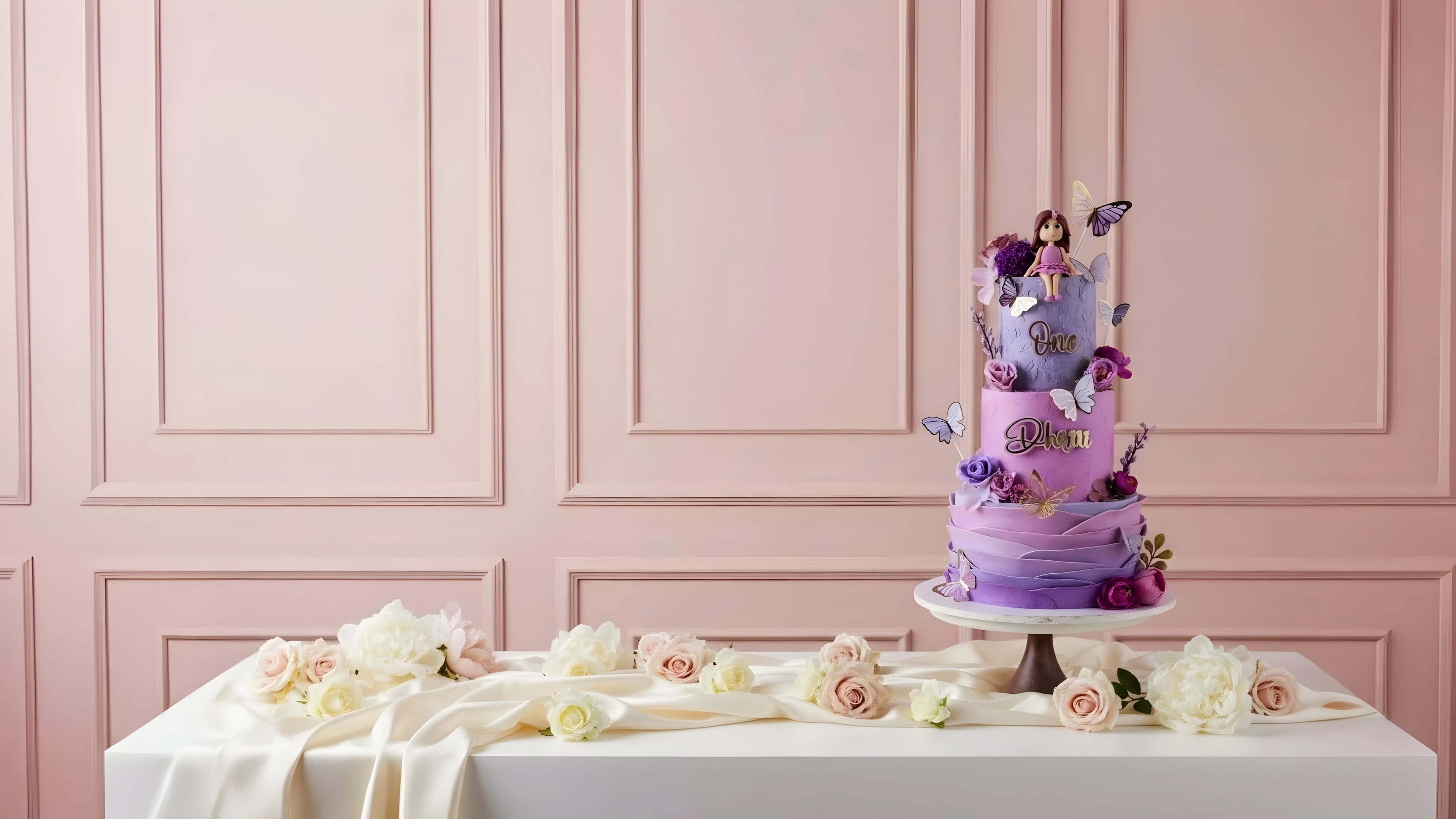 Custom Birthday Cake with Fresh Flowers