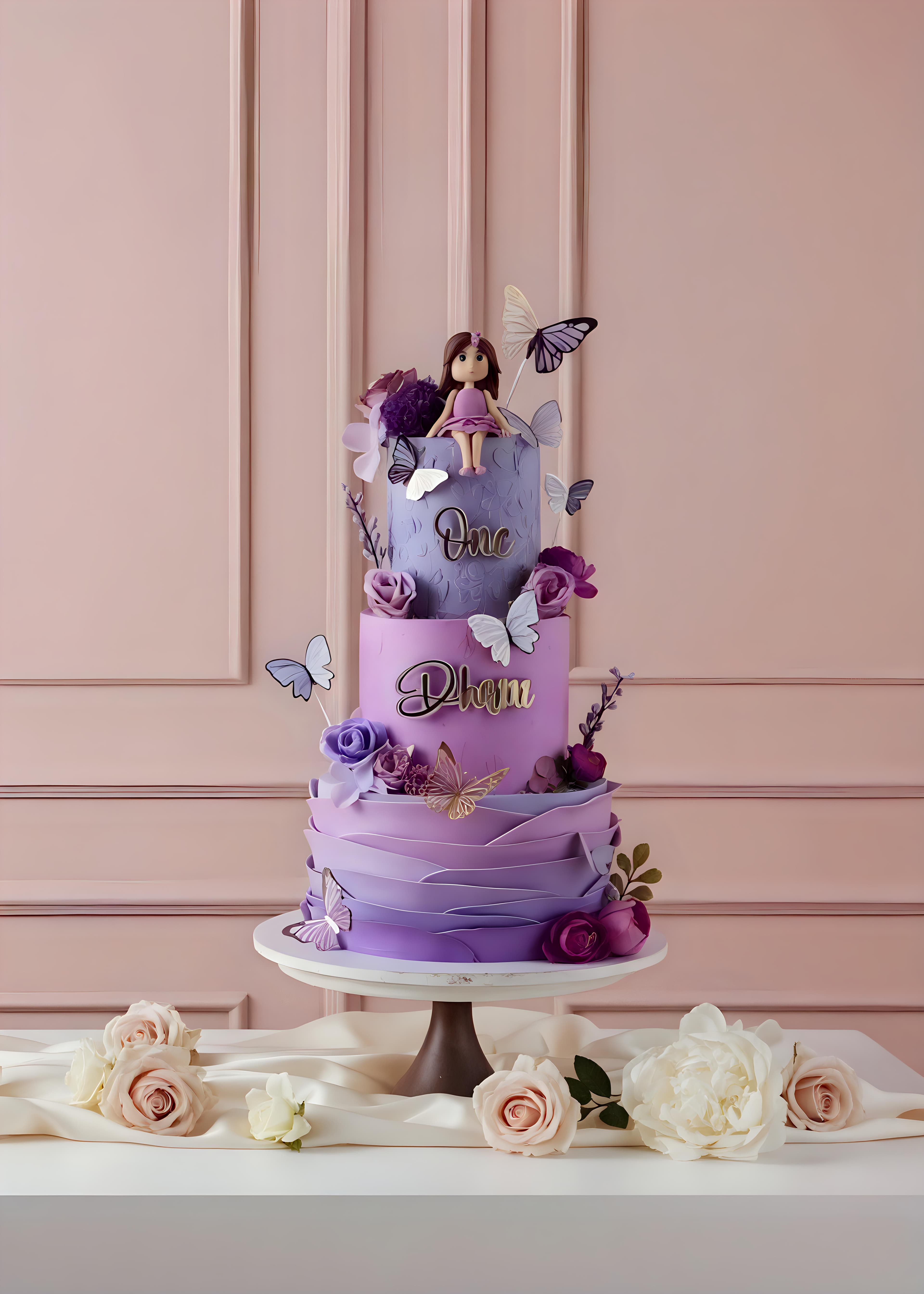 Custom Birthday Cake with Fresh Flowers